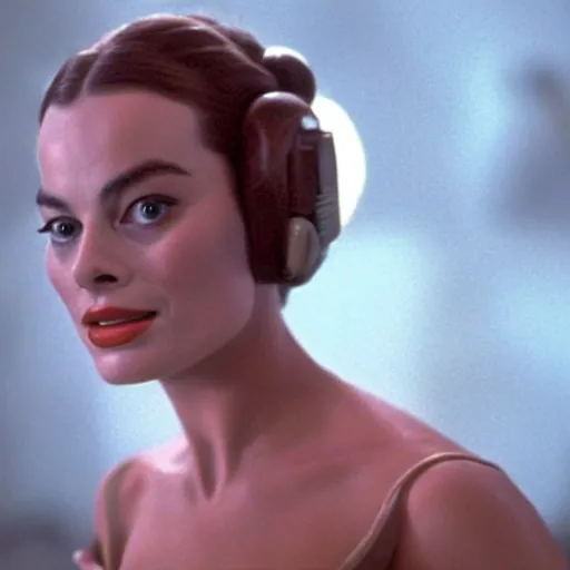 Image similar to film still of Margot Robbie as Princess Leia in Star Wars 1977