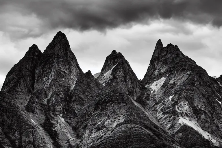 Prompt: small alien spaceship in the background, mountains, in the style of ansel adams, black and white, old, master photography by ansel adams