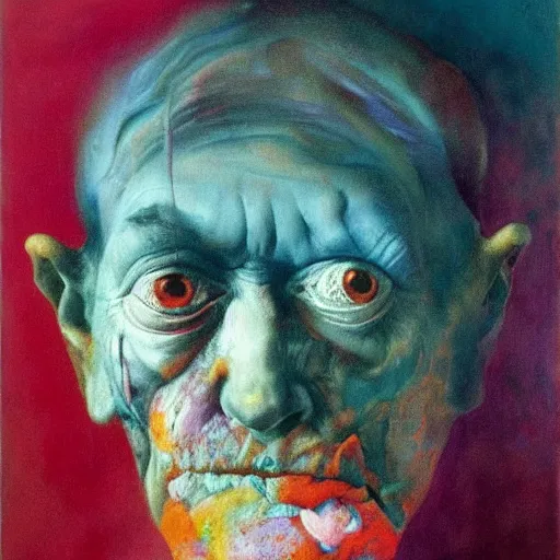Image similar to high quality high detail expressionist painting zdzislaw beksinski by lucian freud and jenny saville and francis bacon and francisco goya and edvard munch, hd, anxiety, turquoise and purple and orange and pink