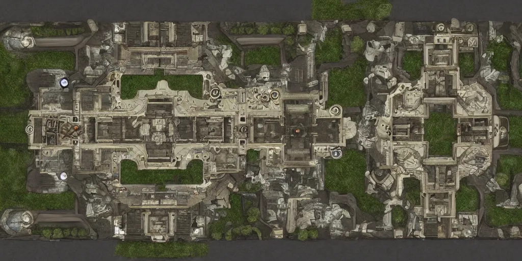 Image similar to architectural floor plan gears of war map hybrid halo minimap, symmetrical outpost, award winning design