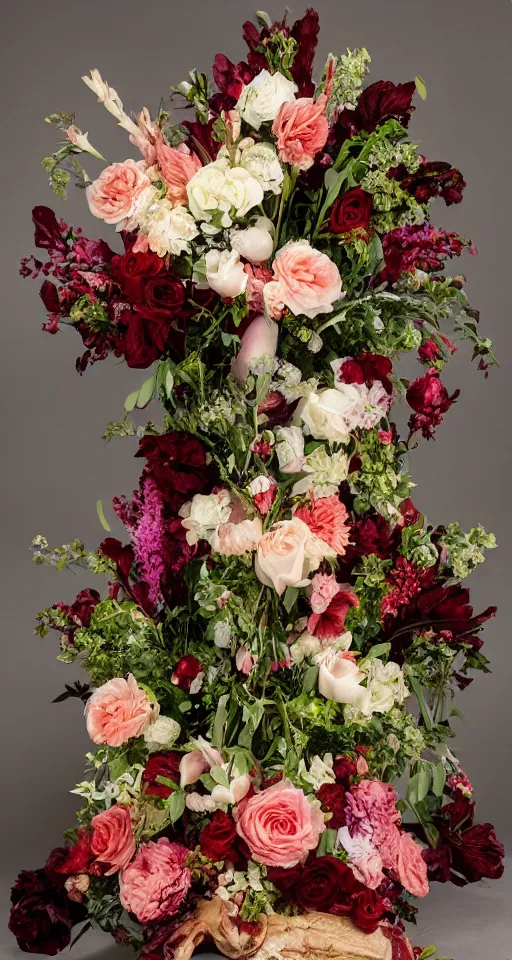 Image similar to Professional floral arrangement of human flesh, bones, rotten meat