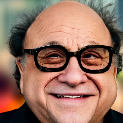 Image similar to Danny Devito portrait, XF IQ4, f/1.4, ISO 200, 1/160s, 8K, Sense of Depth, color and contrast corrected, Nvidia AI, Dolby Vision, in-frame