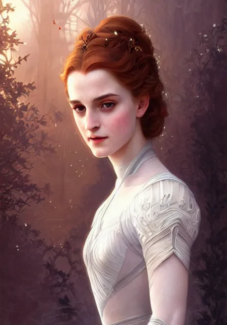 Prompt: sansa emma watson snow queen, intricate, elegant, highly detailed, digital painting, artstation, concept art, smooth, sharp focus, illustration, art by artgerm and greg rutkowski and alphonse mucha and william - adolphe bouguereau