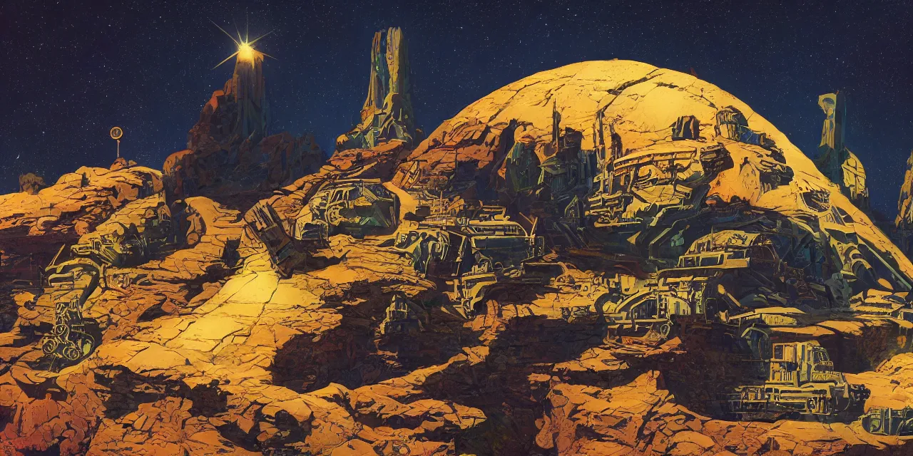 Image similar to artwork in the style of finnian macmanus and in the style of chesley bonestell.