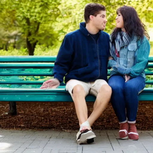 Prompt: a couple sitting on a park bench, 4800K