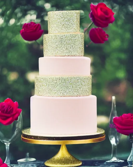 Image similar to elegant dolomite raspberry wedding cake dripping fondant, stylized, sparkling, glitter, gilding, ornate, sylvain sarrailh, artstation