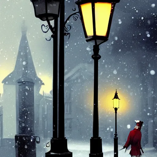 Image similar to a lamplighter on a victorian london street lighting wics with a butane lighter, snowy town, dynamic lighting, photorealistic fantasy concept art, trending on art station, stunning visuals, creative, cinematic, ultra detailed