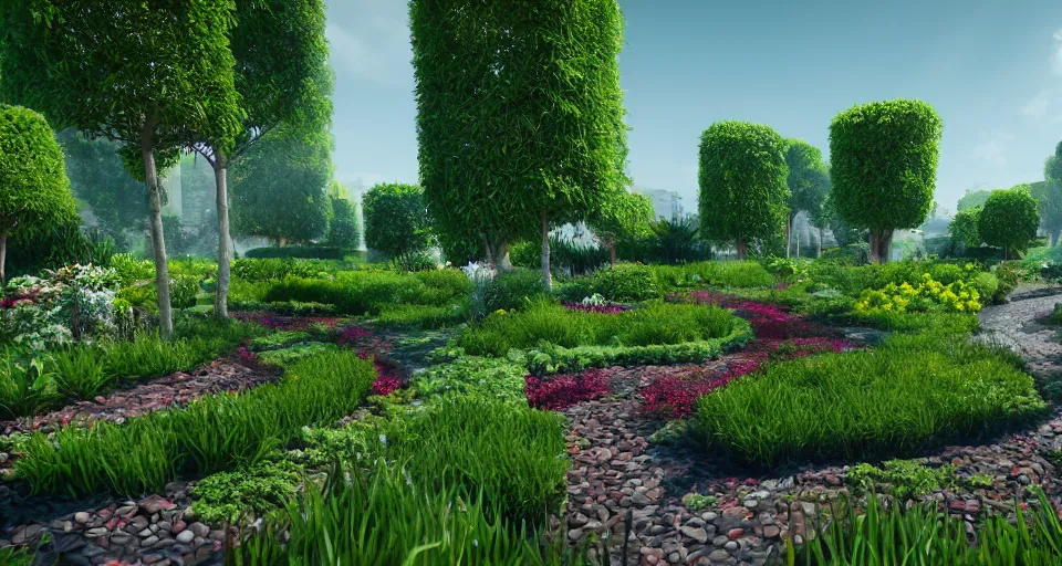 Image similar to gardens of the future, hyper realistic render, 8 k render, unreal engine 5 render