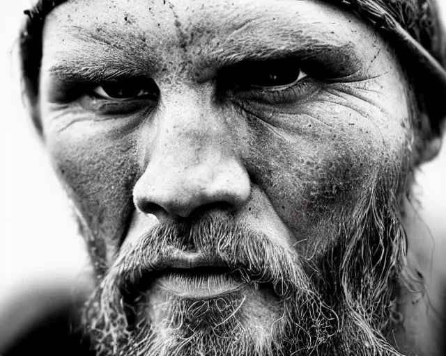 Image similar to A very close up of a viking with scars on the face, rage