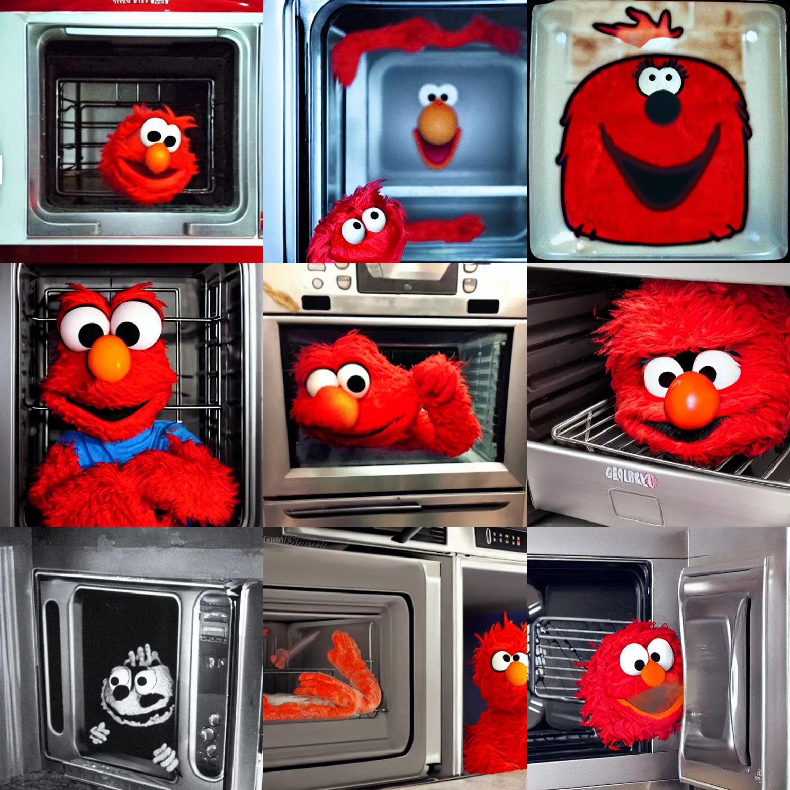 Prompt: Elmo trapped in the oven