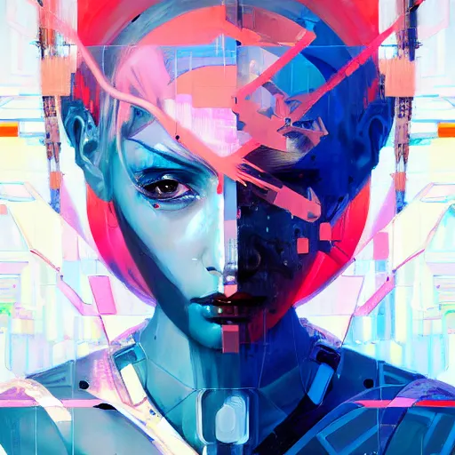 Image similar to palette knife glitch artwork of a cybernetic princess, sharp focus, by james jean, by rossdraws, frank franzzeta, sakimichan