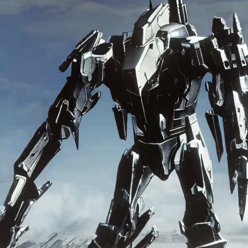 Image similar to cinematic still from westworld and ps 5 armoredcore 6, close shot of slim ornate armored core by fujioka kenki and by mamoru nagano,