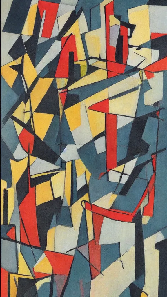 Image similar to abstract primitivism minimalism art painting, lines, forms, shapes, in style of marcel duchamp