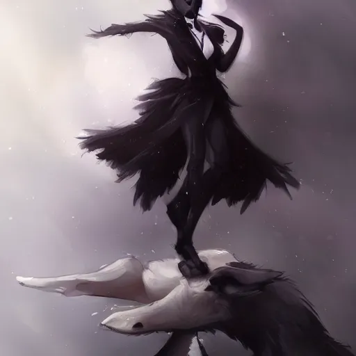 Image similar to wide angle beautiful full body portrait of a strong male anthropomorphic anthro border collie fursona wearing a black dress, character design by charlie bowater, henry asencio, and ross tran, furry art, furaffinity, beautiful, glamor pose, detailed, aesthetic, trending on artstation