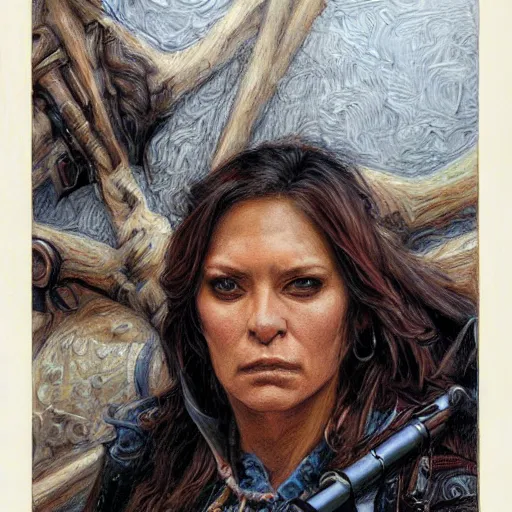 Image similar to frontal portrait of an all - female outlaw gang, by donato giancola.