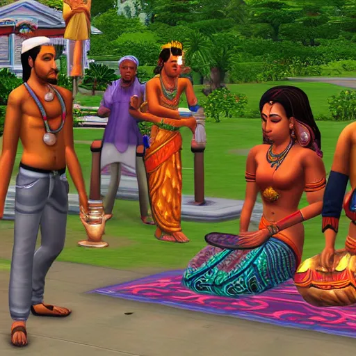 Prompt: hindu gods in the sims 2