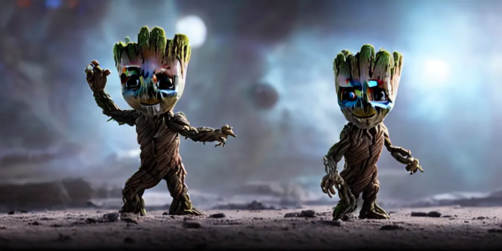 Prompt: a 3 d rendered movie still of baby groot. baby groot wears a spacesuit, and explores cosmos in a super awesome space ship. science fiction blockbuster movie baby groot rules the world or i was a teenage groot, dramatic lighting, imax 7 0 mm. buzz lightyear