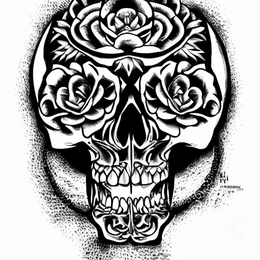 Image similar to highly detailed skull, Japanese style, tattoo ink sketch, isolated on white background