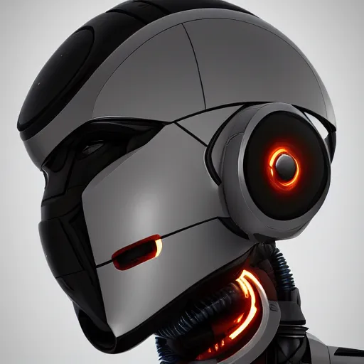 Image similar to an amazing robot-helmet, robotic head-bust portrait, of a sci-fi, human robot hybrid with weaponized systems built into the 3d helmet, cgi, zbrush, blender, octane render