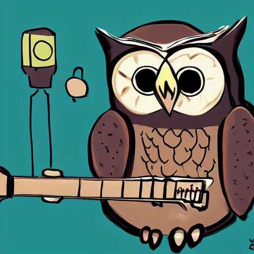 Prompt: an owl rocking out to n music, concept art