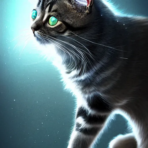 Prompt: a hyper realistic cat, ultra detailed, digital art, cinematic, studio lighting, background battlefield, fantasy,