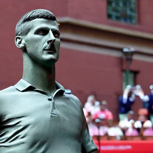 Prompt: a statue of novak djokovic sad about the vaccine