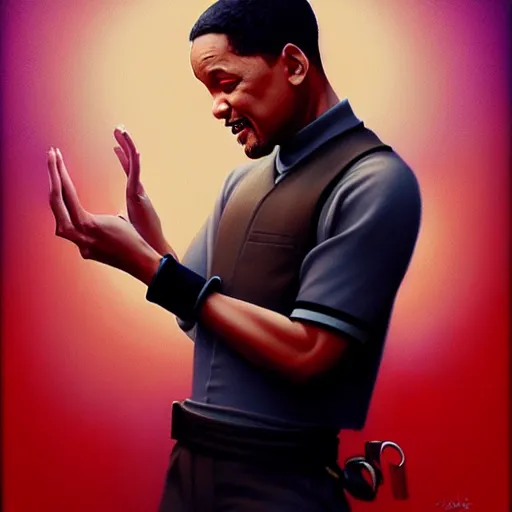 Image similar to will smith by tom bagshaw, slapping barrack obama by tom bagshaw, digital art by ilya kuvshinov