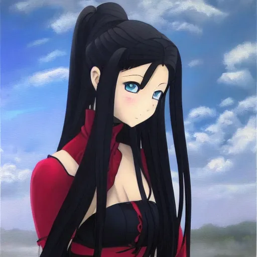 Prompt: Oil painting of Rin Tohsaka