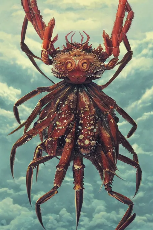 Prompt: a portrait of a japanese devil crab animal illustrated by miyazaki by karol bak, james jean, tom bagshaw, rococo, sharp focus, trending on artstation, cinematic lighting, hyper realism, octane render, 8 k, hyper detailed, vivid, ultra detailed, highly detailed