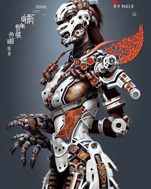 Image similar to portrait of a machine from horizon zero dawn, machine face, upper body, decorated with chinese opera motifs, asian, traditional chinese art, intricate, elegant, highly detailed, digital painting, artstation, concept art, smooth, sharp focus, illustration, art by artgerm and greg rutkowski and alphonse mucha, 8 k