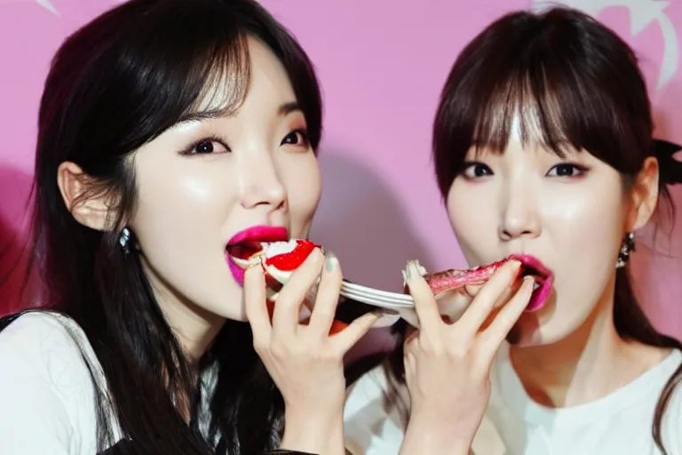 Prompt: Lee Ji-eun, seductively eating