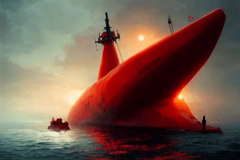 Image similar to the red october by greg rutkowski, beautiful composition, submarine on sea, masterpiece, trending on artstation