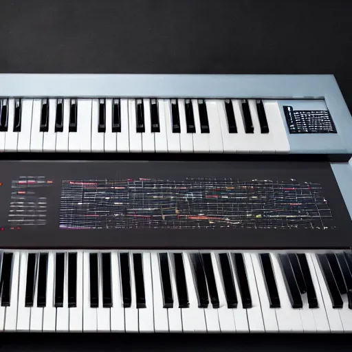 Image similar to a photo of a music synthesizer from the future, promotional product photo