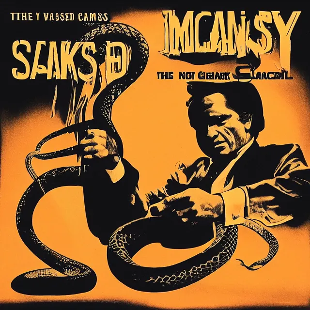Prompt: album cover for Johnny Cash: The Snake Oil Tapes, album art by Syd Mead, snake oil album, snakes, no text