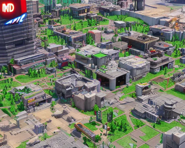 Image similar to fictional 3 d land plot ; moe art style ; isometric ; inspired by cyberpunk 2 0 7 7 ; highly detailed map ; realistic proportions ; realistic lighting ; hyperrealistic ; octane render ; unreal engine 5