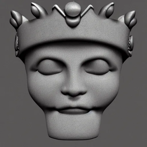 Image similar to gemstone that shaped like a face with a crown, 3 d render