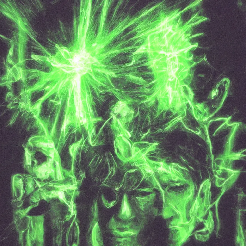 Image similar to A man with a green aura