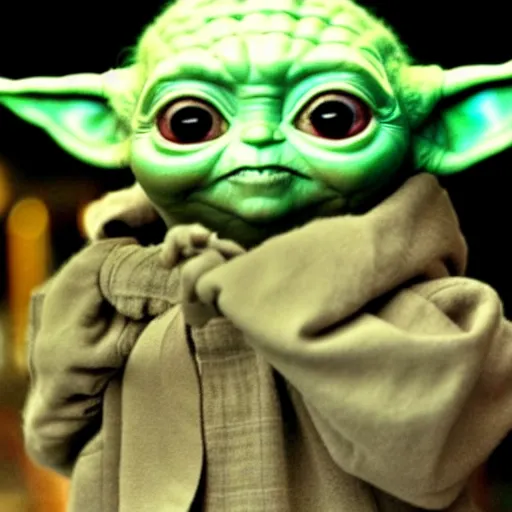 Prompt: baby yoda at the club at night dancing