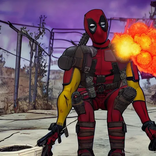 Image similar to Deadpool in borderlands 2 4k detailed super realistic