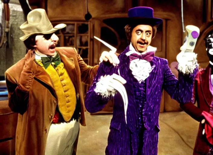 Image similar to film still of Robert Downey Jr as Willy Wonka in Willy Wonka and the Chocolate Factory 1971