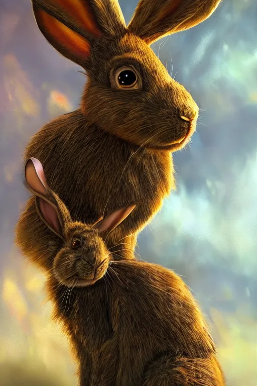 Prompt: ultra realist soft painting of a single steampunk Pixar rabbit , very intricate details, golden ratio, volumetric rainbow lighting, reflections, refractions, symmetry accurate anatomy features, fantasy background, unreal render