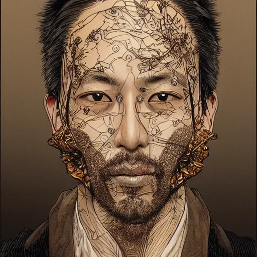 Image similar to fully clothed portrait, akihito yoshida, asaf hanuka, weta fx, cinematic, dramatic, filmic, in a symbolic and meaningful style, insanely detailed and intricate, hypermaximalist, elegant, ornate, hyper realistic, super detailed