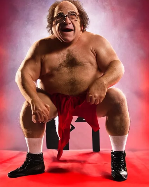 Image similar to portrait of danny devito as a wwe professional wrestler. photographic, photography