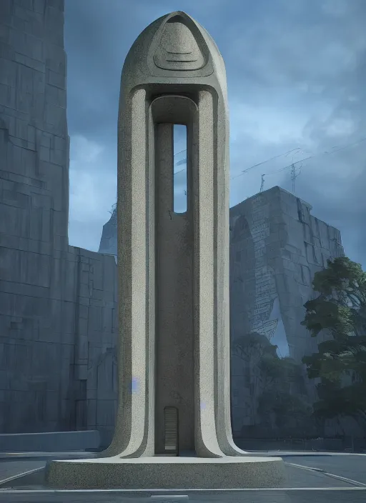 Image similar to highly detailed architecture render of a futuristic monument stele standing on the road archdaily made in unreal engine 4