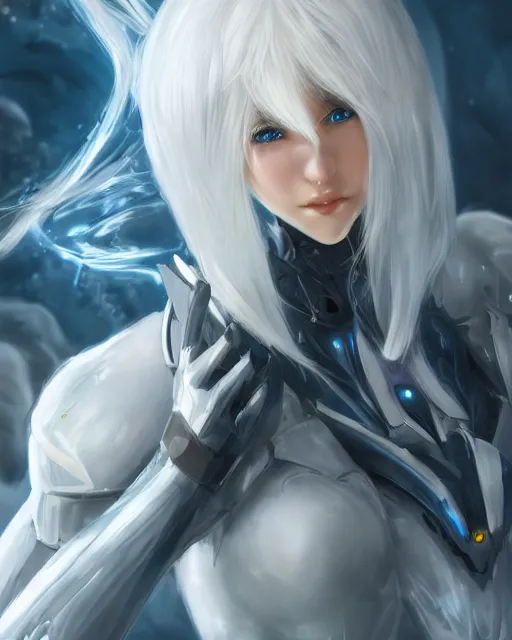 Prompt: perfect white haired girl, warframe armor, beautiful, dreamy, pretty face, blue eyes, detailed, windy weather, scifi, utopian architecture, laboratory, 4 k, ultra realistic, aura of light, cinematic, high detail, masterpiece, art by akihito tsukushi, akasuki voidstar