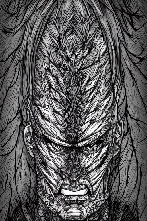 Image similar to pineapple humanoid figure monster, symmetrical, highly detailed, digital art, sharp focus, trending on art station, kentaro miura manga art style