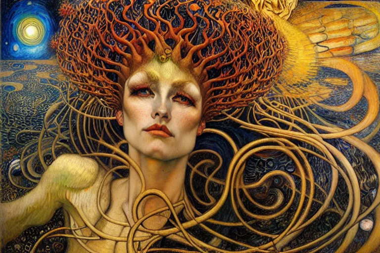 Image similar to Divine Chaos Engine by Karol Bak, Jean Delville, William Blake, Gustav Klimt, and Vincent Van Gogh, symbolist, visionary