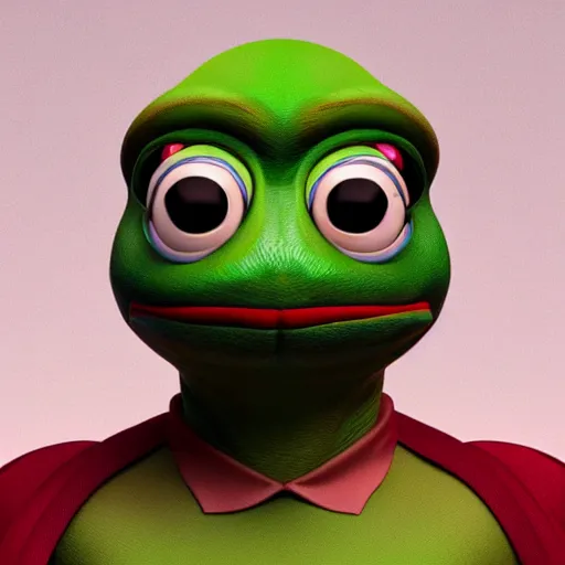 Image similar to a sadge - sad - pepe - the - frog, looking more depressed than usual, quivering lips, fists in the air, sweat flying, cgi render, zbrush, octane, keyshot render