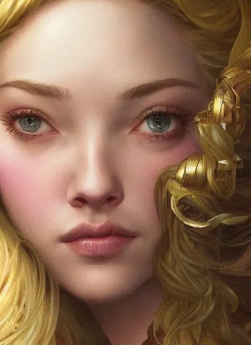 Image similar to beautiful young amanda seyfried as the rapunzel princess, closeup, d & d, fantasy, intricate, elegant, highly detailed, digital painting, artstation, concept art, matte, sharp focus, illustration, art by artgerm and greg rutkowski and alphonse mucha