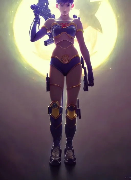 Image similar to sailormoon with tattoos wearing tactical gear, intricate lights, bio luminescent, plasma, by ruan jia and artgerm and range murata and wlop and ross tran and william - adolphe bouguereau and beeple. key art. fantasy illustration. award winning, artstation, intricate details, realistic, hyperdetailed, 8 k resolution.